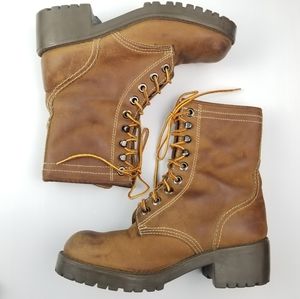 Vtg Nine West Sport Brown Leather Combat Boots
